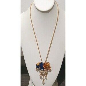 Betsey Johnson Horse Brooch Rhinestone Heart Faux Pearl Gold Tone Necklace New